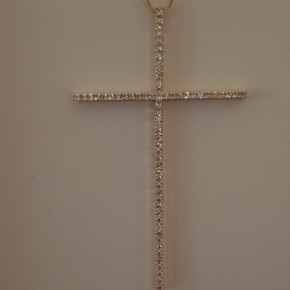 Florasfantasies, Cross, Zircon, Copper Jewelry - AAA Zircon & Copper Cross Necklace.   White & Gold